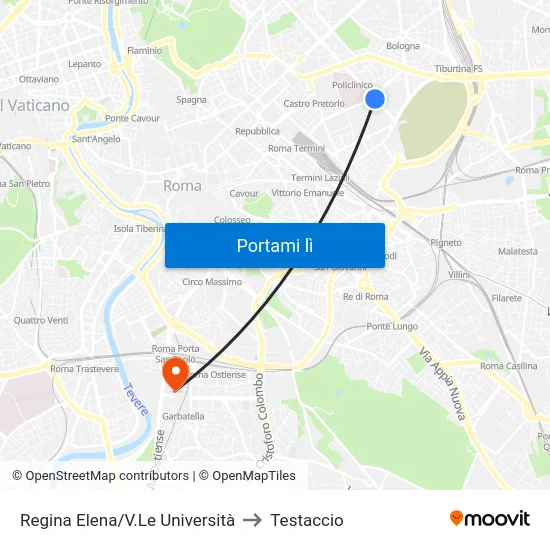 Regina Elena/V.Le Università to Testaccio map