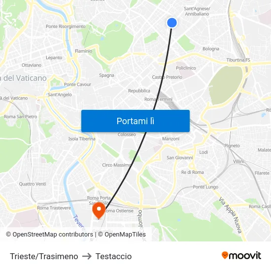 Trieste/Trasimeno to Testaccio map