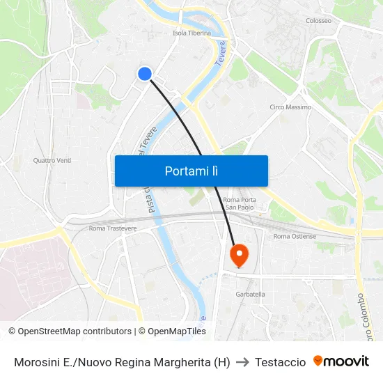 Morosini E./Nuovo Regina Margherita (H) to Testaccio map