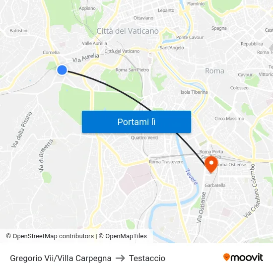 Gregorio Vii/Villa Carpegna to Testaccio map