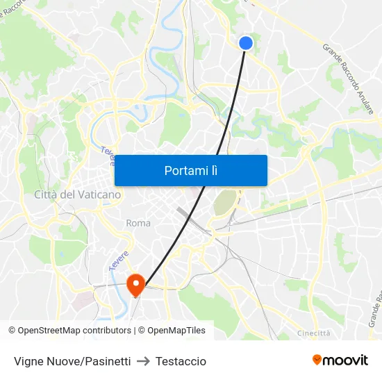 Vigne Nuove/Pasinetti to Testaccio map