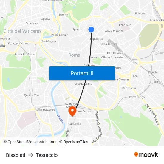 Bissolati to Testaccio map