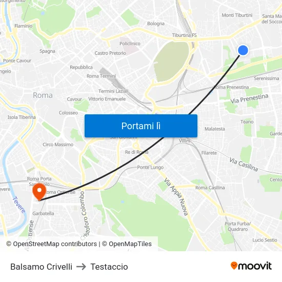 Balsamo Crivelli to Testaccio map