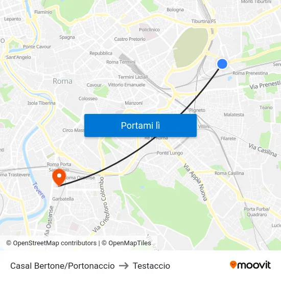 Casal Bertone/Portonaccio to Testaccio map