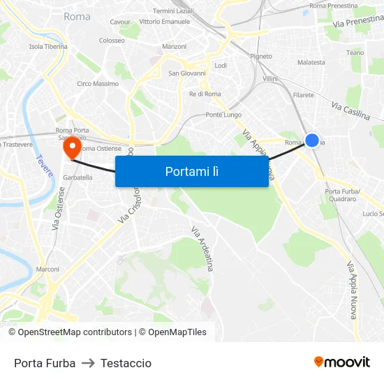 Porta Furba to Testaccio map