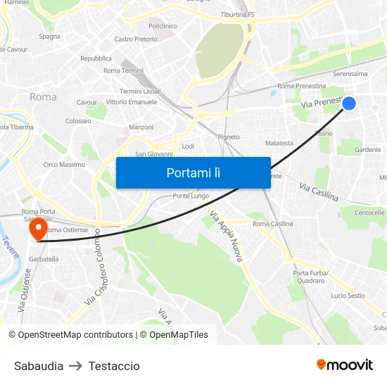 Sabaudia to Testaccio map