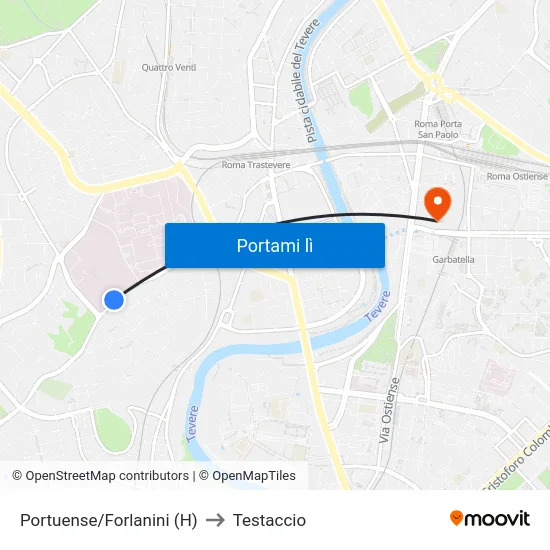 Portuense/Forlanini (H) to Testaccio map
