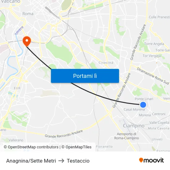 Anagnina/Sette Metri to Testaccio map