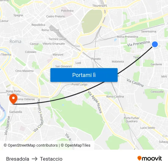 Bresadola to Testaccio map