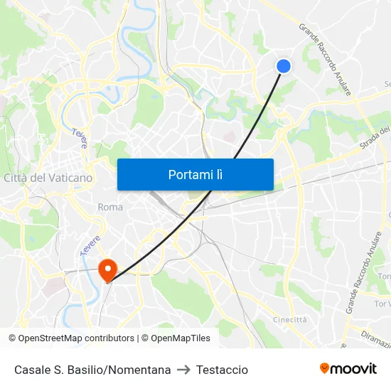 Casale S. Basilio/Nomentana to Testaccio map