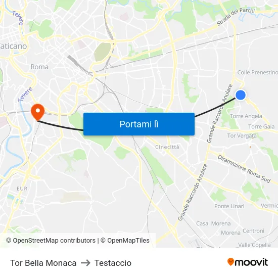 Tor Bella Monaca to Testaccio map