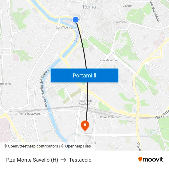 P.za Monte Savello (H) to Testaccio map