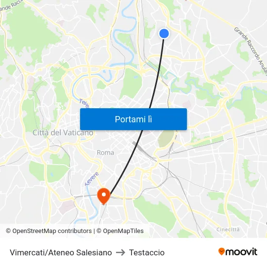Vimercati/Ateneo Salesiano to Testaccio map