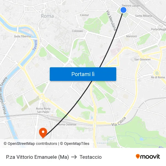 P.za Vittorio Emanuele (Ma) to Testaccio map