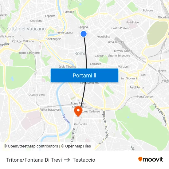 Tritone/Fontana Di Trevi to Testaccio map