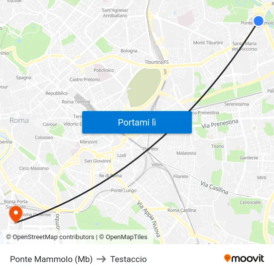 Ponte Mammolo (Mb) to Testaccio map
