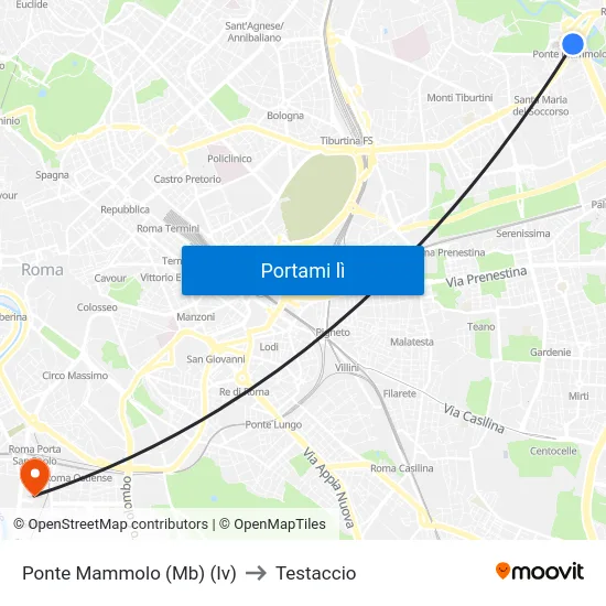 Ponte Mammolo (Mb) (Iv) to Testaccio map