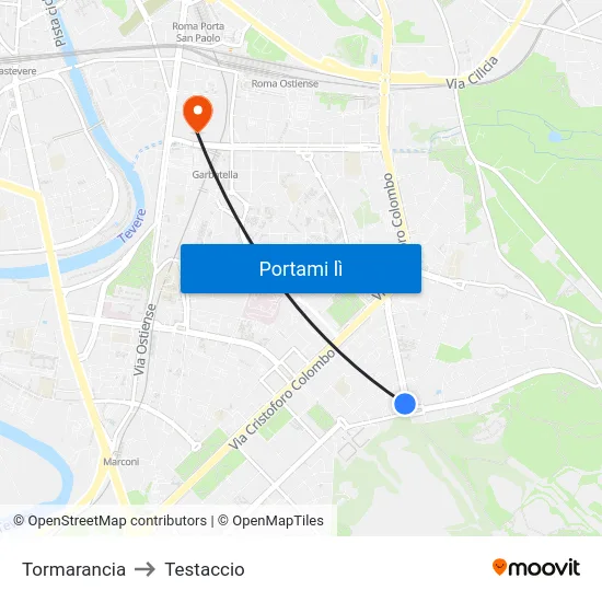 Tormarancia to Testaccio map
