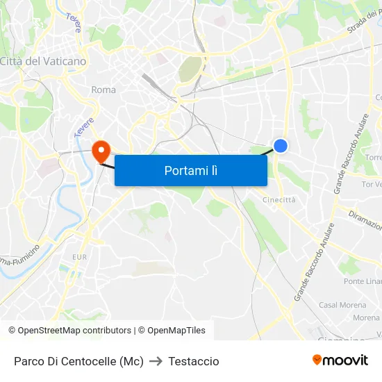 Parco Di Centocelle (Mc) to Testaccio map