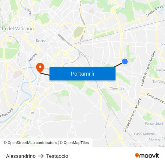 Alessandrino to Testaccio map