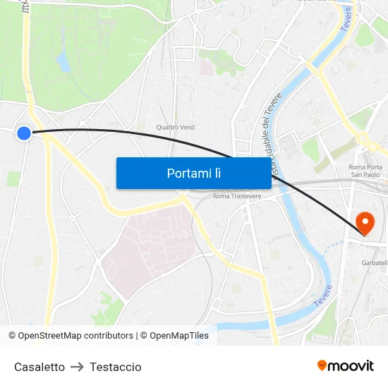 Casaletto to Testaccio map