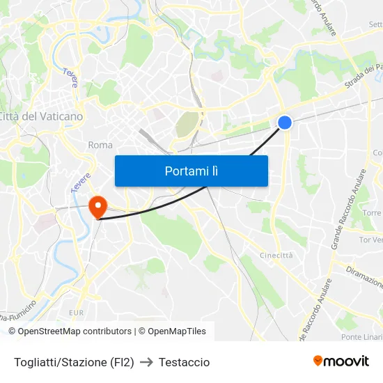 Togliatti/Stazione (Fl2) to Testaccio map