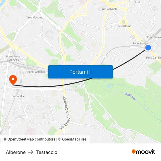 Alberone to Testaccio map