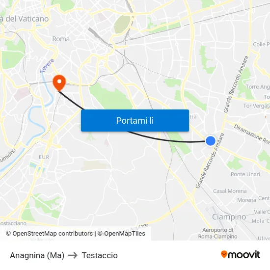 Anagnina (Ma) to Testaccio map