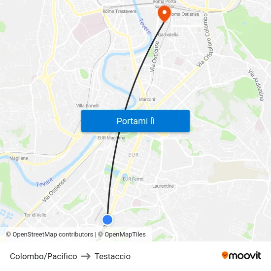 Colombo/Pacifico to Testaccio map