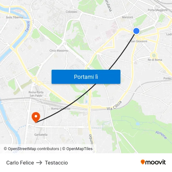 Carlo Felice to Testaccio map