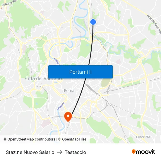 Staz.ne Nuovo Salario to Testaccio map