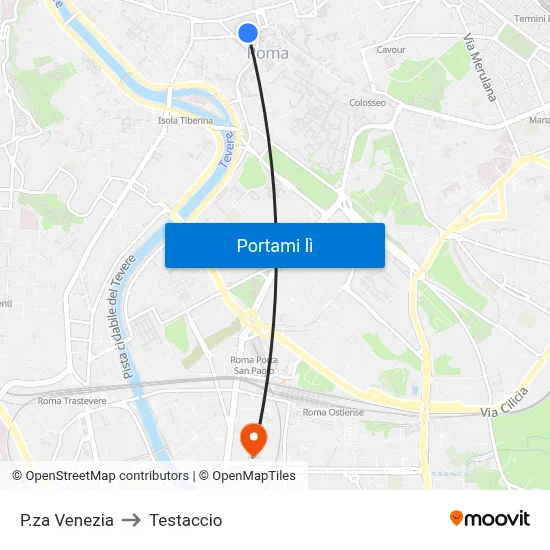 Venezia to Testaccio map