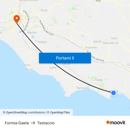 Formia-Gaeta to Testaccio map