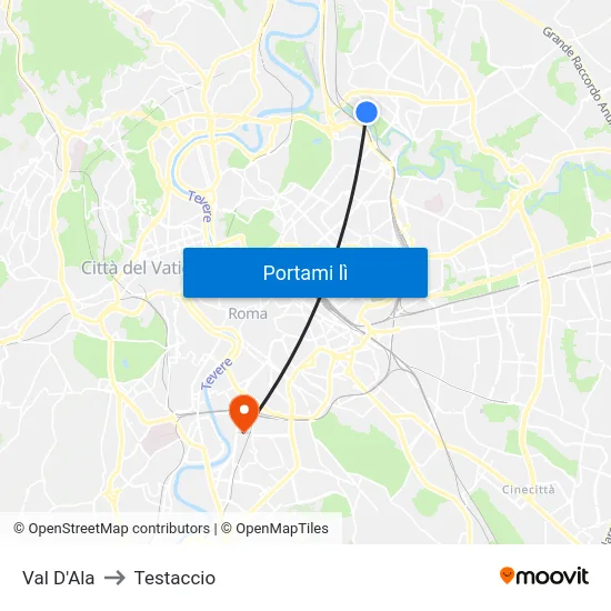 Val D'Ala to Testaccio map