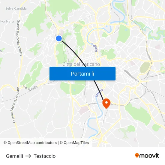 Gemelli to Testaccio map