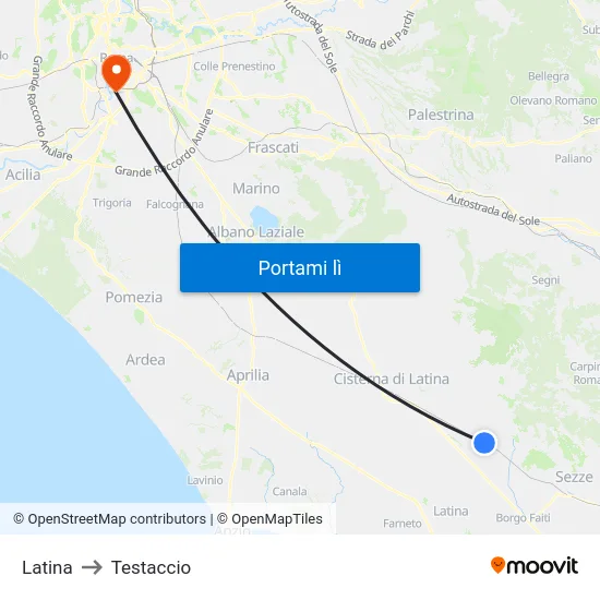 Latina to Testaccio map