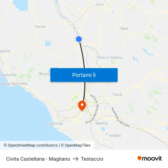 Civita Castellana - Magliano to Testaccio map