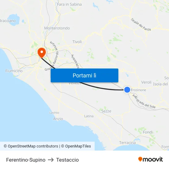 Ferentino-Supino to Testaccio map