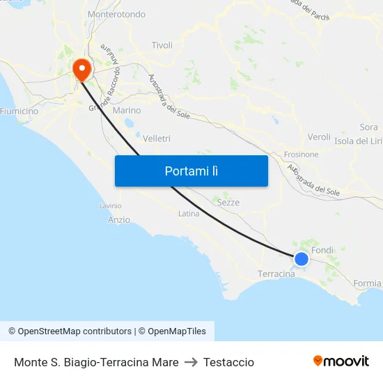 Monte S. Biagio-Terracina Mare to Testaccio map