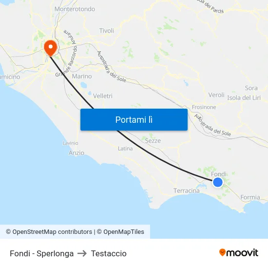 Fondi - Sperlonga to Testaccio map