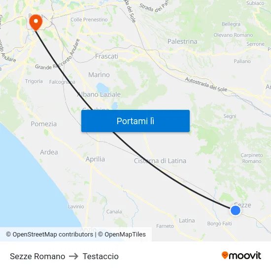 Sezze Romano to Testaccio map