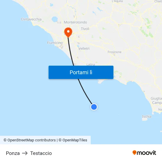 Ponza to Testaccio map