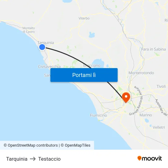 Tarquinia to Testaccio map