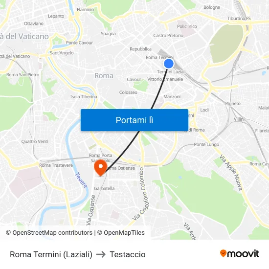 Roma Termini (Laziali) to Testaccio map