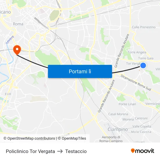 Policlinico Tor Vergata to Testaccio map