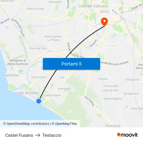 Castel Fusano to Testaccio map