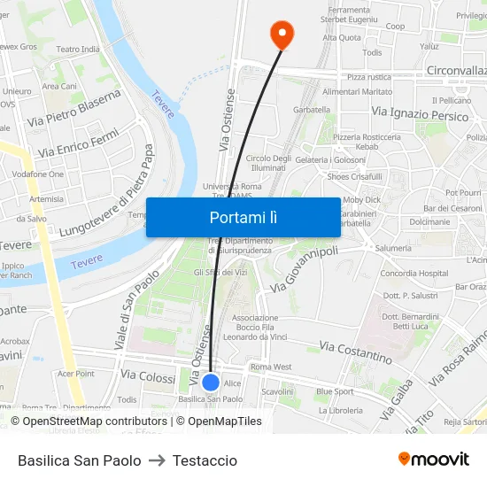 Basilica San Paolo to Testaccio map