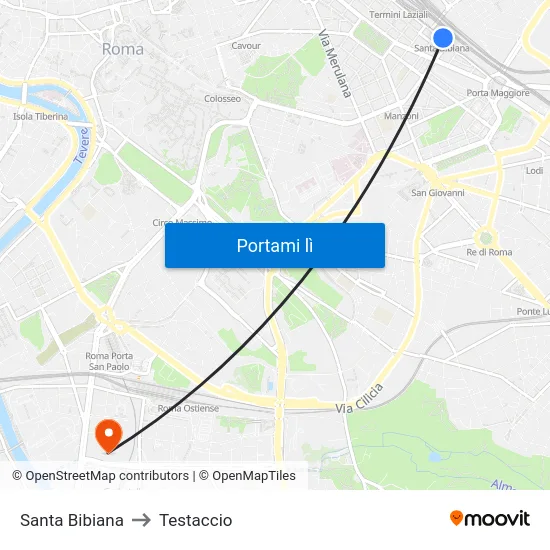Santa Bibiana to Testaccio map