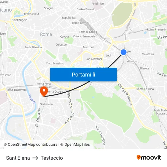Sant'Elena to Testaccio map