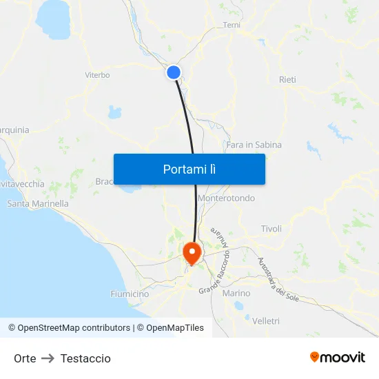 Orte to Testaccio map